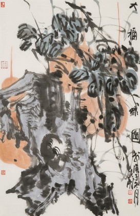 崔春剛 四尺三開《大福祿圖》 青年才俊 中國當代書畫研究院理事