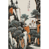 劉紀 四尺三開《深山聽松圖》中國畫大家 真跡收藏